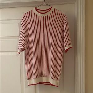 Classic Red and White Striped Crewneck Sweater